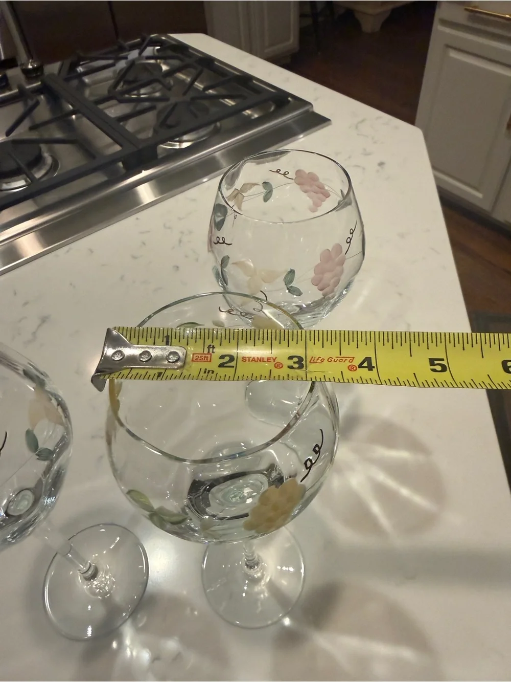 Hand Painted Grape Vine Wine Glasses Set of 3 Floral Vineyard 9” Goblets